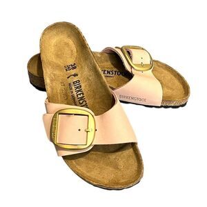 NIB Birkenstock Madrid Big Buckle Women's Leather Sandals Pink 7 Summer Narrow